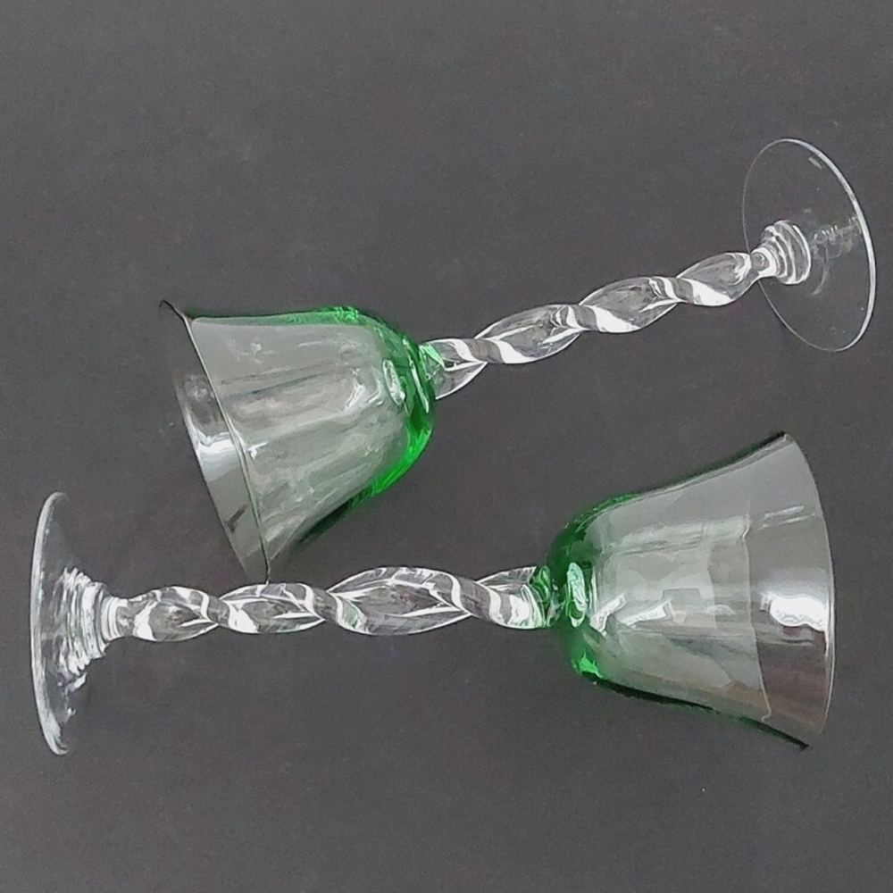 8oz Hand-Blown Green Wine Glasses with Twisted Stem Tall Votive Candle Holders